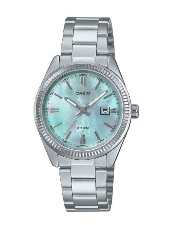 Casio Γυναικείο Ρολόι 30mm Μπαταρίας με Ασημί Μ...
