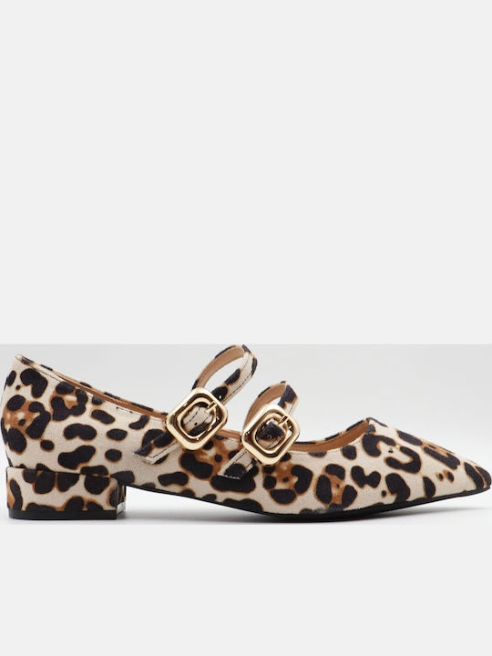 Brown Heels with Strap Animal Print