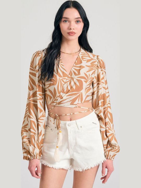 Bluza Damă Mânecă Lungă cu Decolteu în V Multicolor