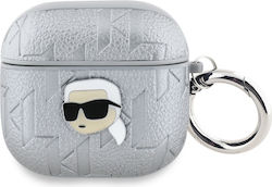 Karl Lagerfeld Karl Head Hülle Leder / Kunststoff / Synthetisches Leder in Silber Farbe für Apple AirPods 4