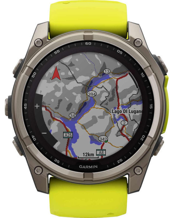 Garmin Fenix 8 Solar Titanium 51mm Αδιάβροχο Smartwatch με Παλμογράφο (Sapphire, Titanium With Amp Yellow/Graphite Silicone Band)