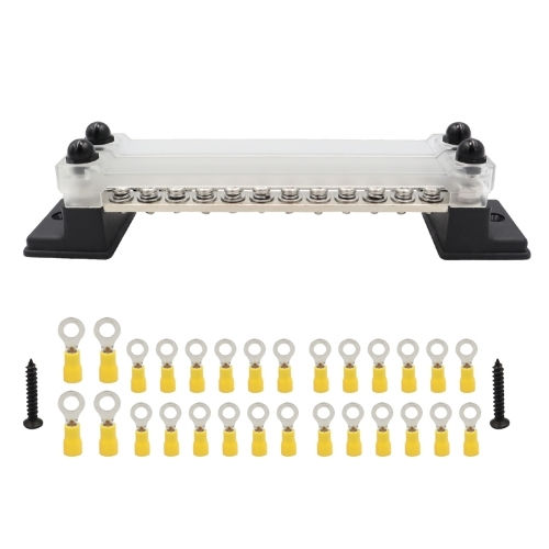 Cp-3053 150a 12-48v Rv Yacht Double-row 12-way Busbar 28pcs Terminals Μαύρο