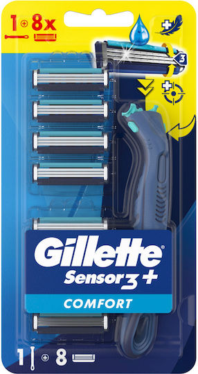 Gillette Sensor 3+ Comfort Ξυραφάκια μιας Χρήσης με Λεπίδες Λιπαντική Ταινία 8τμχ