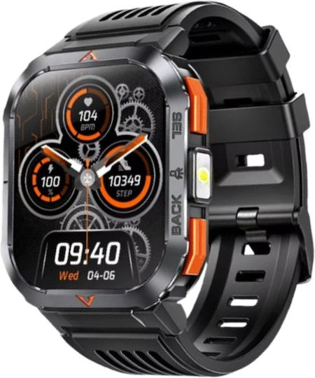 Aoke GS50 Smartwatch με Παλμογράφο (Μαύρη Κάσα / Μαύρο Λουρί Σιλικόνης)