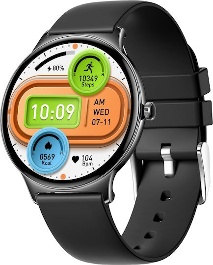 Aoke GV89 Smartwatch με Παλμογράφο (Μαύρη Κάσα / Μαύρο Λουρί Σιλικόνης)