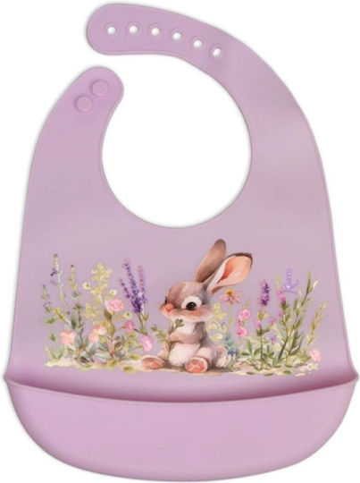Kiokids Bunny Wasserdicht Lätzchen Silikon mit Taste & Tasche Lavender für 4 m+