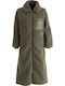 Sherpa Γυναικείο Πράσινο Παλτό Oversized με Φερμουάρ