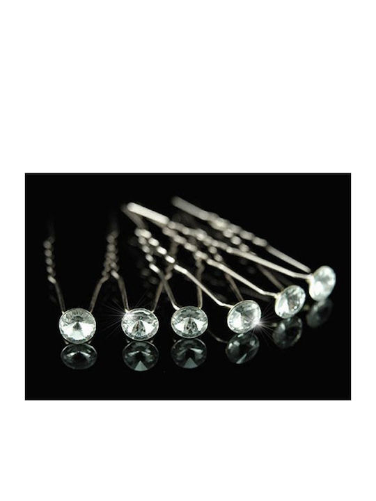 Set of 6 Hairpin Pins Silver White Swarovski Crystals Solitaire ''syra'' Pin Length 7 cm Crystal Diameter 0.9 cm