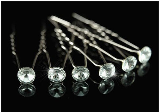 Set of 6 Hairpin Pins Silver White Swarovski Crystals Solitaire ''syra'' Pin Length 7 cm Crystal Diameter 0.9 cm