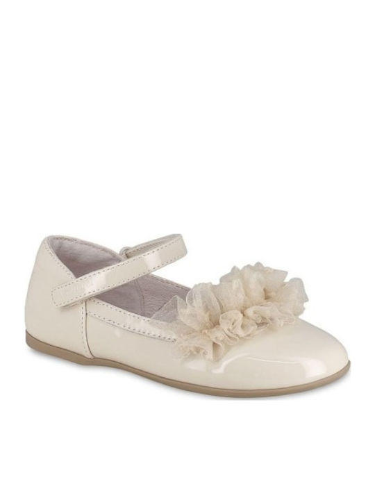 Kids Patent Leather Ballerinas with Hoop & Loop Closure Beige