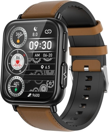 Tk10 1.91 Inch Ip68 Waterproof Leather Band Smart Watch Supports Ai Medical Diagnosis Blood Oxygen Body Temperature Monitoring Brown
