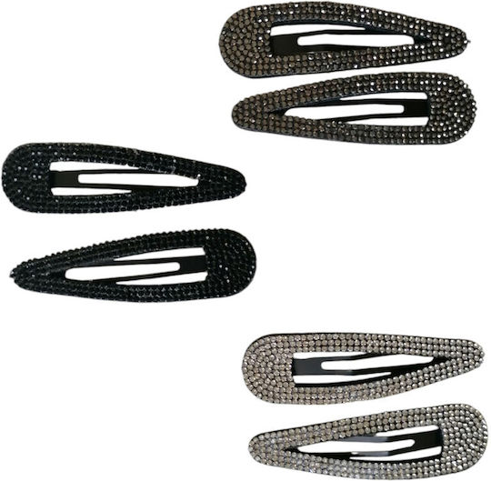 Schnapp-Haarspangen mit Strasssteinen, Set aus 2 Stück, 6,5 cm