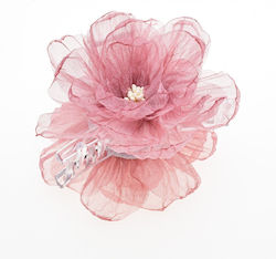 Transparente Plastik-Haarspange verziert mit großer Organza-Blume 10 Farben - Pink Gold