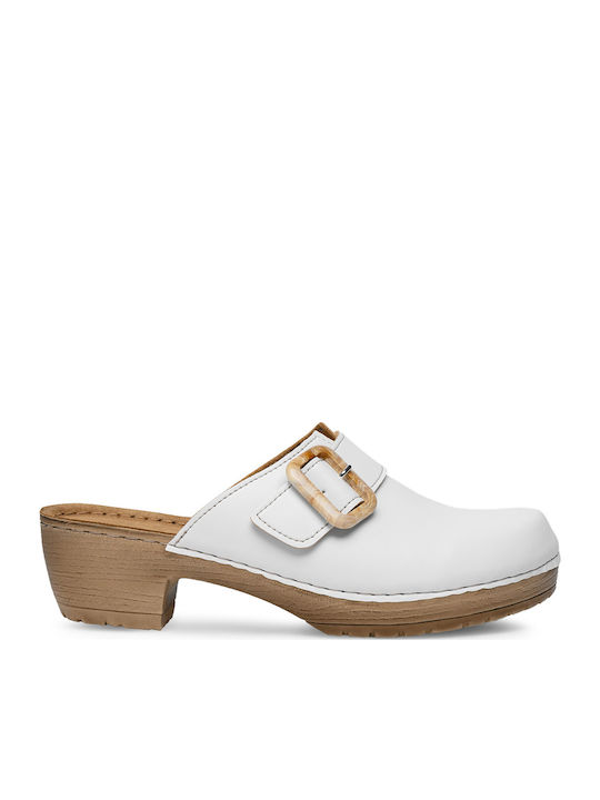 Inblu Mules mit Chunky Niedrig Absatz in Weiß F...