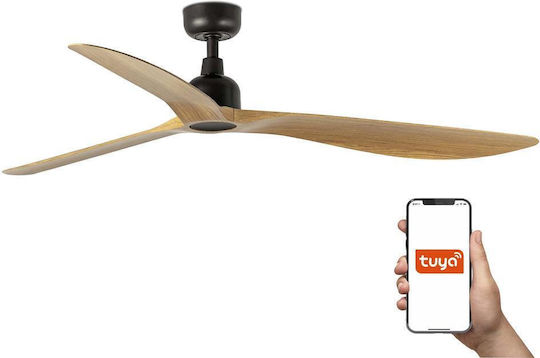 Faro Barcelona Outwood L IP44 TUYA Таванен Вентилатор 150см Кафяв/дъб