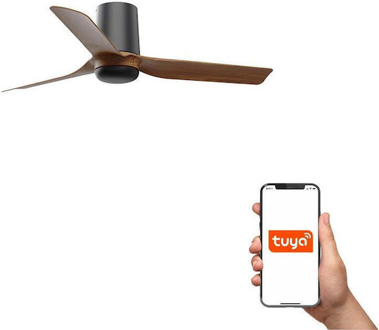Faro Barcelona Mini Punt Tub S TUYA Ανεμιστήρας Οροφής 90cm Black/walnut