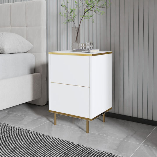 Imaj Wooden White Bedside Table 40x35x60cm Imaj Wooden White Bedside Table 40x35x60cm