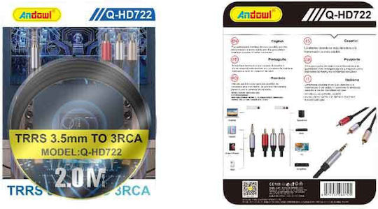 Andowl Audio Cable TRRS 3.5mm Male - 2x RCA Female Black 2m Q-HD722