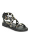Carmela Leather Women's Flat Sandals with Strap in Black Color
