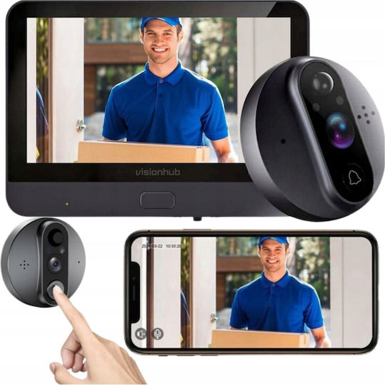Smart Wi-Fi Video Intercom HD 1080p Camera Visionhub 2MP 4.3-inch LCD Screen Two-Way Audio Video Call PIR Motion Sensor Night Vision 5000mAh Battery SD Card Support Mobile App 24/7 Surveillance