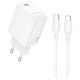 Borofone Charger with USB-C Port and Cable USB-C - USB-C 30W Power Delivery / Quick Charge 3.0 Whites (BN28)