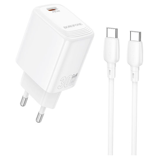 Borofone Charger with USB-C Port and Cable USB-C - USB-C 30W Power Delivery / Quick Charge 3.0 Whites (BN28)