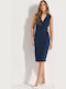 Summer Midi Sleeveless Wrap Navy Blue Dress