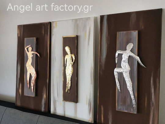 Triptych Forged Dancers Canvas Wood