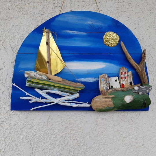 Holzgemälde Schiff Insel