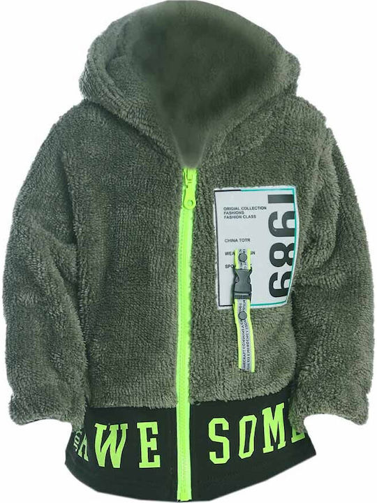 Joyce Kinderstrickjacke Pelz mit Kapuze khaki