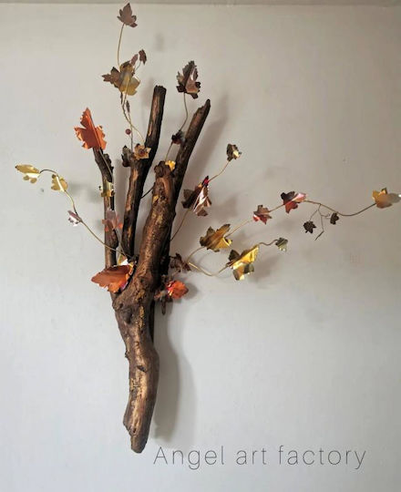 Wall-Mounted Driftwood with Metal Maple Leaves