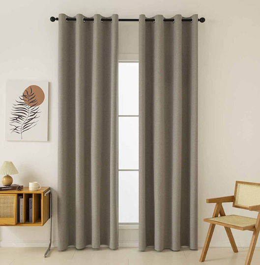 Curtain with Eyelets 140x270 Black Out Beauty Home Total 8446 Beige 100% Polyester