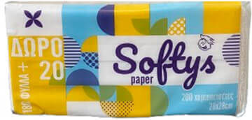 Softys Weiße Servietten 28x28cm 180+20 Geschenk 265g