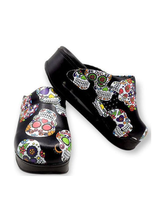TerlikSabo Air Max Γυναικεία Δερμάτινα Ανατομικά Σαμπό Skull Flower