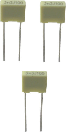 3 Bucăți Condensatori Mkt 3.3nf 100vdc 63vac; 5%; Pas:5mm; Kemet; Condensator cu Film de Poliester 3.3nf 100vdc 3300pf 0.0033uf