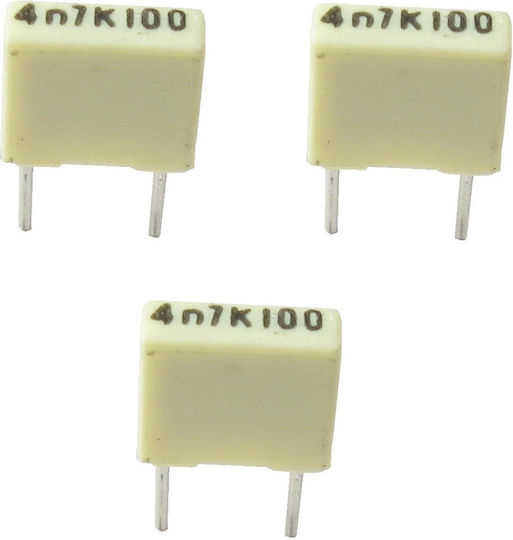 3 Stück Kondensatoren Mkt 4,7nF 100VDC 63VAC; 10%; Rastermaß: 5mm; Kemet; 4,7nF 100VDC Polyesterfolienkondensator 4700pF 0,0047µF
