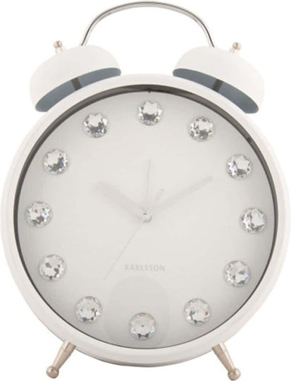 Karlsson Tischuhr mit Zeigern Metallisch mit Wecker Weiß 2586019WH