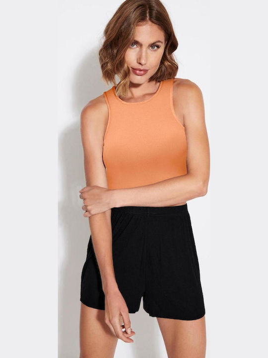 Bellia Damen Crop Top Ärmellos Coral