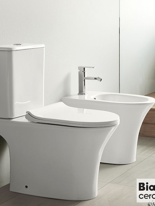 Bianco Ceramica Aida/65 Stehende Toilette Randlos mit Spülung mit Schlank Deckel Sanftes Schließen Weiße