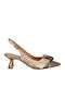 Leather Gold Medium Heels with Strap