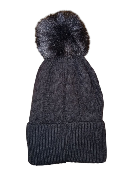 Pom Pom Beanie Γυναικείος Σκούφος Πλεκτός σε Μαύρο χρώμα