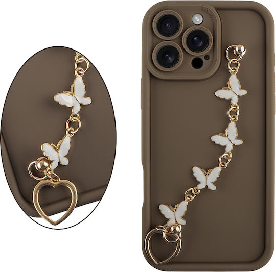 Volte-Tel Butterflies Strap Back Cover Silicone with Strap Brown (iPhone 16 Pro Max)