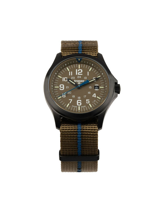 Traser Herrenuhr Batterie mit Braun Stoffarmband