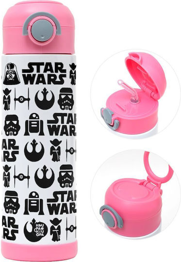 Koupakoupa Star Wars Pattern Παιδικό Παγούρι Star Wars Ανοξείδωτο με Καλαμάκι Ροζ 500ml