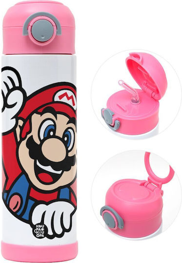 Koupakoupa Super Mario Win Sticlă Pentru Copii Super Mario Din Oțel Inoxidabil Cu Pai Roz 500ml