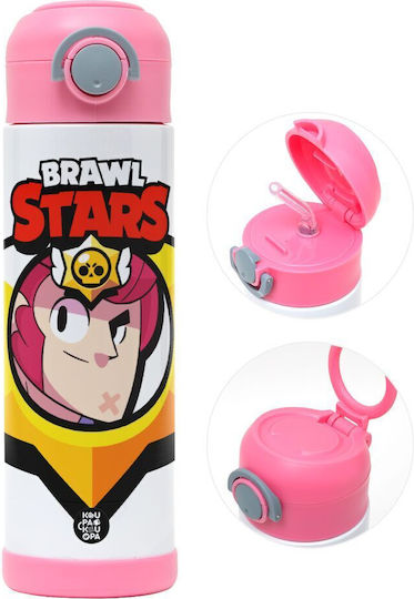 Koupakoupa Colt Kinderflasche Brawl Stars Rostfreier Stahl mit Strohhalm Rosa 500ml