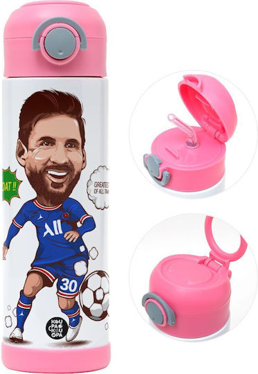 Koupakoupa Kids Water Bottle Football Stainless Steel with Straw Pink 500ml