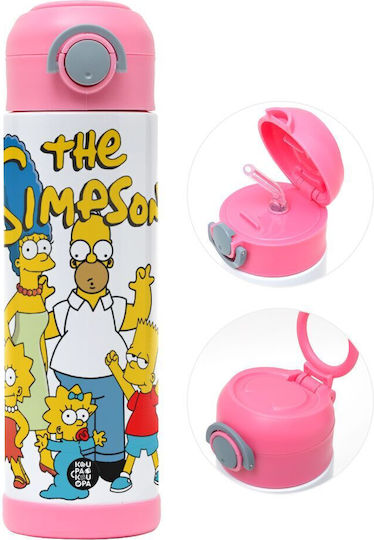 Koupakoupa Die Simpsons Kinder Trinkflasche Rostfreier Stahl mit Stroh Rosa 500ml