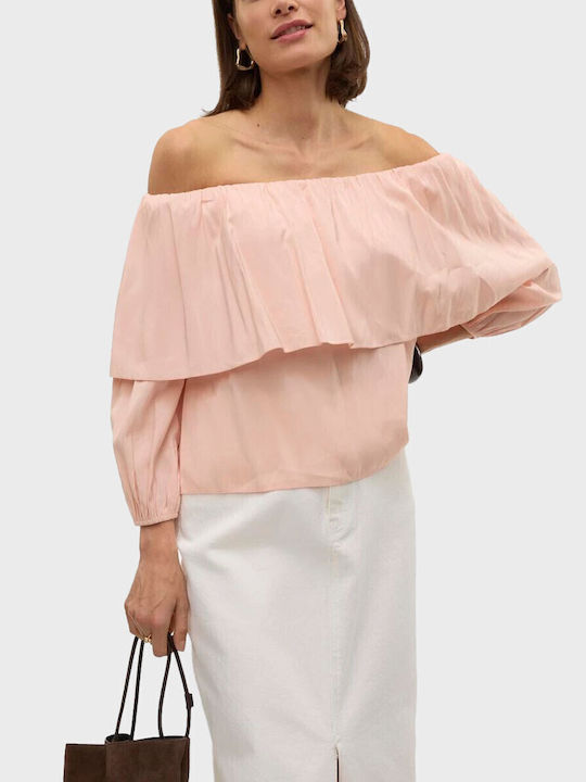 Aware Γυναικεία Μπλούζα Off-Shoulder Μακρυμάνικη Σομόν