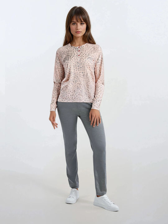 Pink Label Winter Women's Pajama Set Cotton Silver